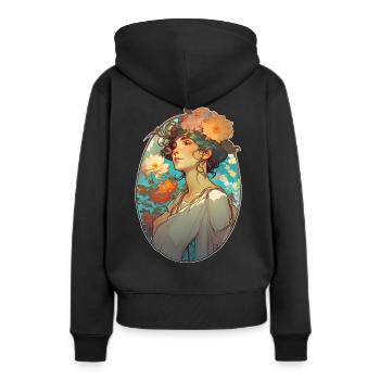 Florales Porträt einer Frau im Jugendstil - Frauen Premium Bio Hoodie - Schwarz - Hinten - Julia (174cm)