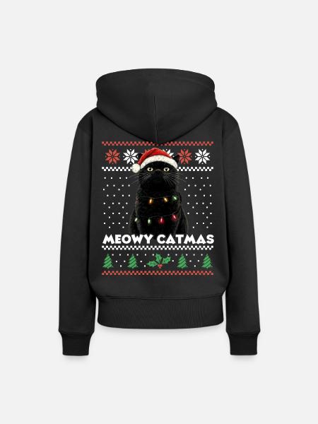 Meowy Catmas Weihnachten Partnerlook Lustige Katze - Frauen Premium Bio Hoodie - Schwarz