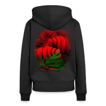 Muster mit Pflanzen Monstera Farn Blätter rot grün - Frauen Premium Bio Hoodie - Schwarz - Hinten - Julia (174cm)