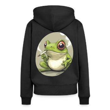 Froschkönig kifft heftig: Cannabis und Quak - Frauen Premium Bio Hoodie - Schwarz - Hinten - Julia (174cm)