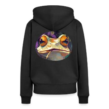Stoned Froschkönig kifft: Lustige Cannabis Kröte - Frauen Premium Bio Hoodie - Schwarz - Hinten - Julia (174cm)