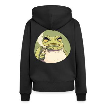 Stoned Cartoon‑Frosch kifft: Cannabis‑Quak - Frauen Premium Bio Hoodie - Schwarz - Hinten - Julia (174cm)