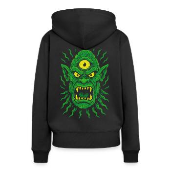 Dreiaugiger Neon-Ork Zyklop mit Monsterblick - Frauen Premium Bio Hoodie - Schwarz - Hinten - Julia (174cm)