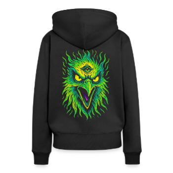 Psycho-Vogel mit drittem Auge Neon Adler - Frauen Premium Bio Hoodie - Schwarz - Hinten - Julia (174cm)