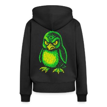 Dreiaugiger Neon-Pinguin mit Zornblick - Frauen Premium Bio Hoodie - Schwarz - Hinten - Julia (174cm)