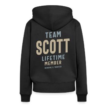 Team Scott Lifetime Member Personalisierter Name - Frauen Premium Bio Hoodie - Schwarz - Hinten - Julia (174cm)