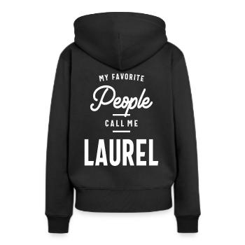 Nom personnalisé de Laurel - Sweat à capuche Premium bio Femme - noir - Dos - Julia (174cm)