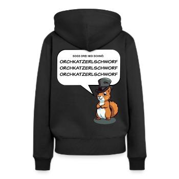 Zungenbrecher Oachkatzlschwoaf - Frauen Premium Bio Hoodie - Schwarz - Hinten - Julia (174cm)