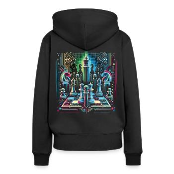 Leuchtendes Neon-Schach-Design - Frauen Premium Bio Hoodie - Schwarz - Hinten - Julia (174cm)