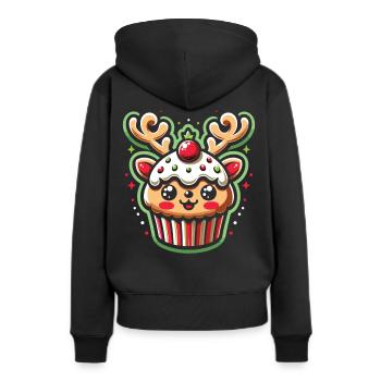 Frohes Fest: Cupcake im Rentiergewand - Frauen Premium Bio Hoodie - Schwarz - Hinten - Julia (174cm)