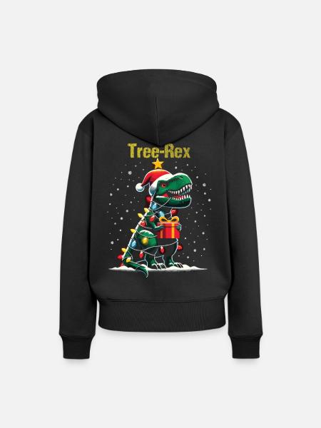 Tree Rex mit Lichterkette und Geschenk Weihnachten - Frauen Premium Bio Hoodie - Schwarz