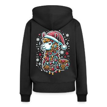 Weihnachtslama: Frohes Fest - Frauen Premium Bio Hoodie - Schwarz - Hinten - Julia (174cm)