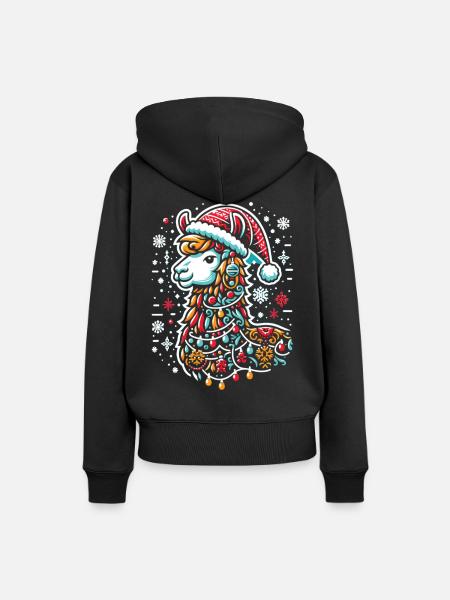 Weihnachtslama: Frohes Fest - Frauen Premium Bio Hoodie - Schwarz