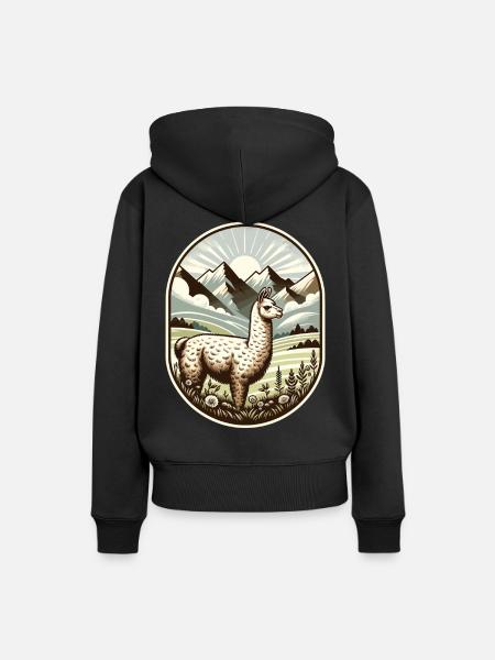 Lama-Trek: Wandern mit Aussicht - Frauen Premium Bio Hoodie - Schwarz