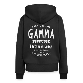 Sie nennen mich Gamma, weil ich ein Komplize bin - Frauen Premium Bio Hoodie - Schwarz - Hinten - Julia (174cm)