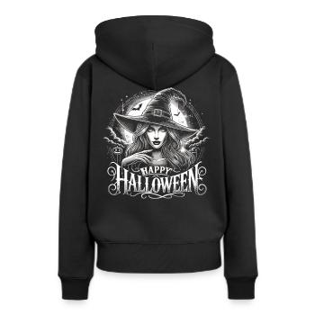 Schöne Hexe mit Happy Halloween - Frauen Premium Bio Hoodie - Schwarz - Hinten - Julia (174cm)