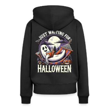 En attendant Halloween avec un livre et un fantôme - Sweat à capuche Premium bio Femme - noir - Dos - Julia (174cm)