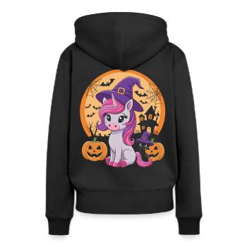 Zauberhaftes Halloween-Einhorn - Frauen Premium Bio Hoodie - Schwarz - Hinten - Julia (174cm)