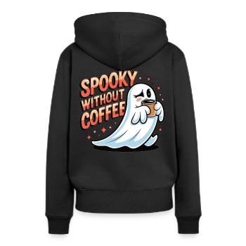 Spuk ohne Kaffee? Unmöglich! - Frauen Premium Bio Hoodie - Schwarz - Hinten - Julia (174cm)