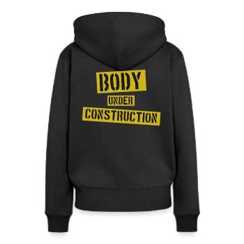 Body under Construction - Frauen Premium Bio Hoodie - Schwarz - Hinten - Julia (174cm)