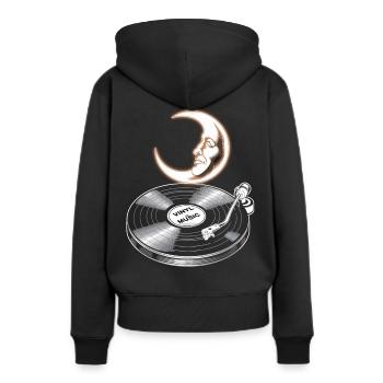 Musique vinyle avec lune - Sweat à capuche Premium bio Femme - noir - Dos - Julia (174cm)