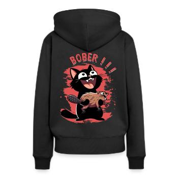 Hyper-Katze ruft „Bober!!!“ – Tierischer Ausraster - Frauen Premium Bio Hoodie - Schwarz - Hinten - Julia (174cm)
