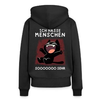 Lachende schwarze Katze – Wenn’s richtig wehtut - Frauen Premium Bio Hoodie - Schwarz - Hinten - Julia (174cm)