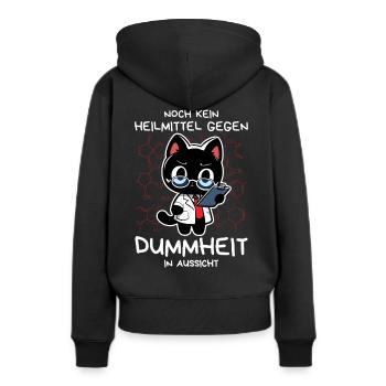 Zynische Forscherkatze – Wissenschaft ohne Gnade - Frauen Premium Bio Hoodie - Schwarz - Hinten - Julia (174cm)