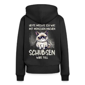 Menschen schubsen - Süße Grump Style Katze - Frauen Premium Bio Hoodie - Schwarz - Hinten - Julia (174cm)