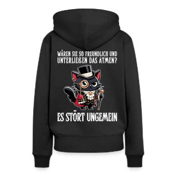 Ihr Atmen stört – Zynische Katze im Adel-Look - Frauen Premium Bio Hoodie - Schwarz - Hinten - Julia (174cm)