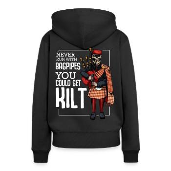 Dudelsack - Frauen Premium Bio Hoodie - Schwarz - Hinten - Julia (174cm)