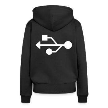 USB Anschluss - Frauen Premium Bio Hoodie - Schwarz - Hinten - Julia (174cm)