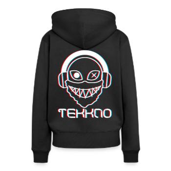 Goa Backprint Psytrance Festival - Frauen Premium Bio Hoodie - Schwarz - Hinten - Julia (174cm)
