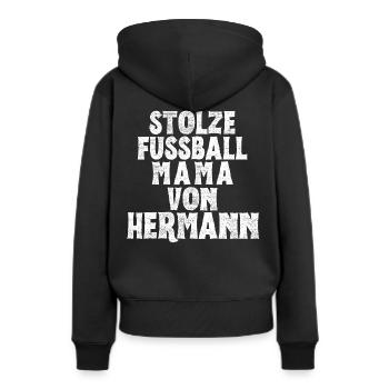 Stolze Fussball Mama von Hermann - Frauen Premium Bio Hoodie - Schwarz - Hinten - Julia (174cm)