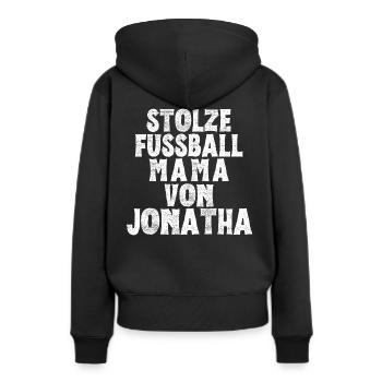 Stolze Fussball Mama von Jonathan - Frauen Premium Bio Hoodie - Schwarz - Hinten - Julia (174cm)