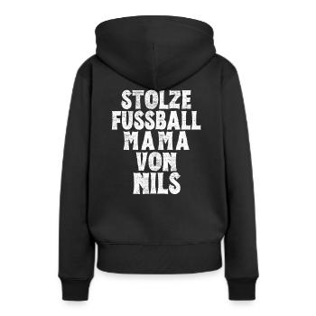 Stolze Fussball Mama von Nils - Frauen Premium Bio Hoodie - Schwarz - Hinten - Julia (174cm)