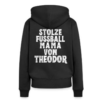 Stolze Fussball Mama von Theodor - Frauen Premium Bio Hoodie - Schwarz - Hinten - Julia (174cm)
