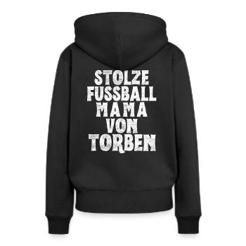 Stolze Fussball Mama von Torben - Frauen Premium Bio Hoodie - Schwarz - Hinten - Julia (174cm)