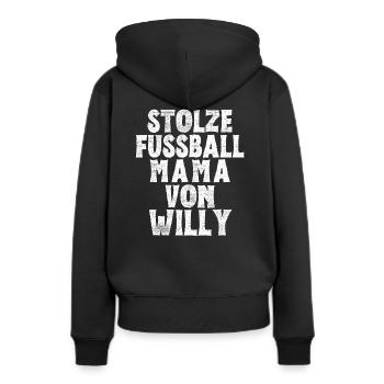 Stolze Fussball Mama von Willy - Frauen Premium Bio Hoodie - Schwarz - Hinten - Julia (174cm)