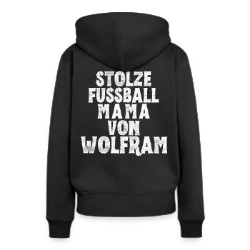 Stolze Fussball Mama von Wolfram - Frauen Premium Bio Hoodie - Schwarz - Hinten - Julia (174cm)