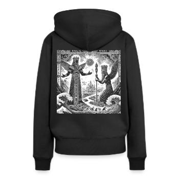 Enki & Enlil (weiß) - Frauen Premium Bio Hoodie - Schwarz - Hinten - Julia (174cm)