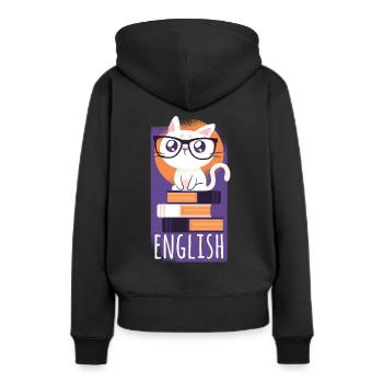 Cat, English Cat - Women’s Premium Organic Hoodie - black - Back - Julia (174cm)