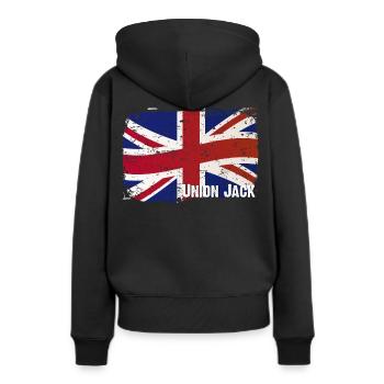 Union Jack - England - Great Britain - Frauen Premium Bio Hoodie - Schwarz - Hinten - Julia (174cm)