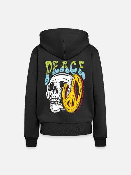Peace Skull - Frauen Premium Bio Hoodie - Schwarz