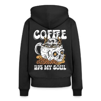 Kaffee wie meine Seele | Schädel Morgendliches Erwachen - Frauen Premium Bio Hoodie - Schwarz - Hinten - Julia (174cm)