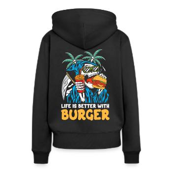 La vie est plus belle avec le burger | Crâne de plage de faucheur - Sweat à capuche Premium bio Femme - noir - Dos - Julia (174cm)