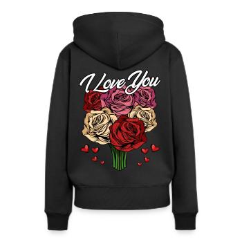 Je t'aime | Déclaration de roses de coeurs d'amour cadeau - Sweat à capuche Premium bio Femme - noir - Dos - Julia (174cm)