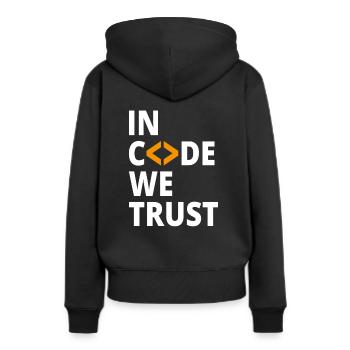 In code we trust programmer Geek Coding Nerd - Women’s Premium Organic Hoodie - black - Back - Julia (174cm)