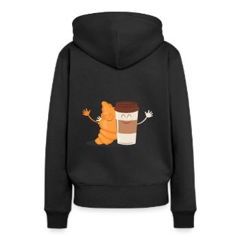 Kaffee Croissant Lecker Essen Trinken Spruch - Frauen Premium Bio Hoodie - Schwarz - Hinten - Julia (174cm)