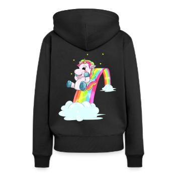 Licorne mignonne glissant sur l'idée cadeau - Sweat à capuche Premium bio Femme - noir - Dos - Julia (174cm)